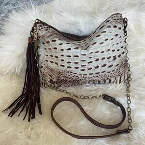 Canoe Leather Reversible Crossbody Bag | Tassel, Croc Print, Chain Strap NWOT